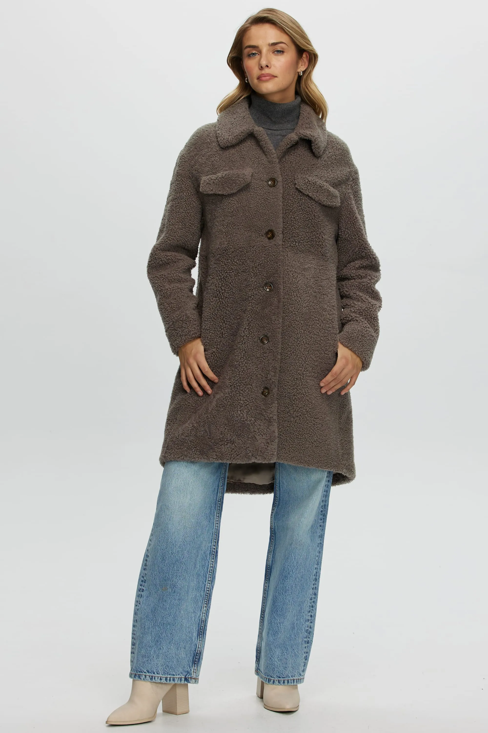 CURLY SHEARLING LAMB SHORT COAT, BELT