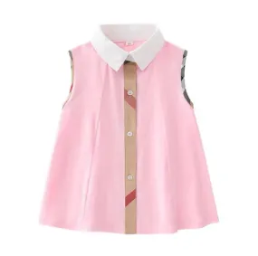 Cute Baby Girls Plaid Shirt Dresses Summer Kids Sleeveless Vest Dress Cotton Children Turn-Down Collar Skirts Girl Dress 1-6 Years