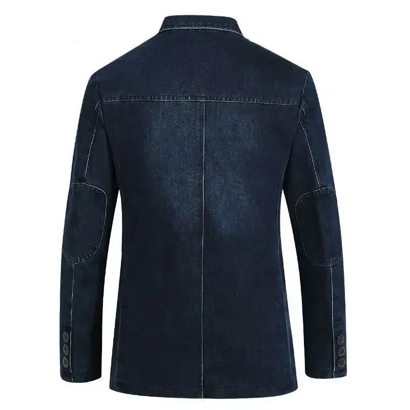 Denim Lapel Multi-Pocket Solid Jacket