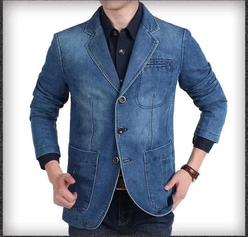 Denim Lapel Multi-Pocket Solid Jacket