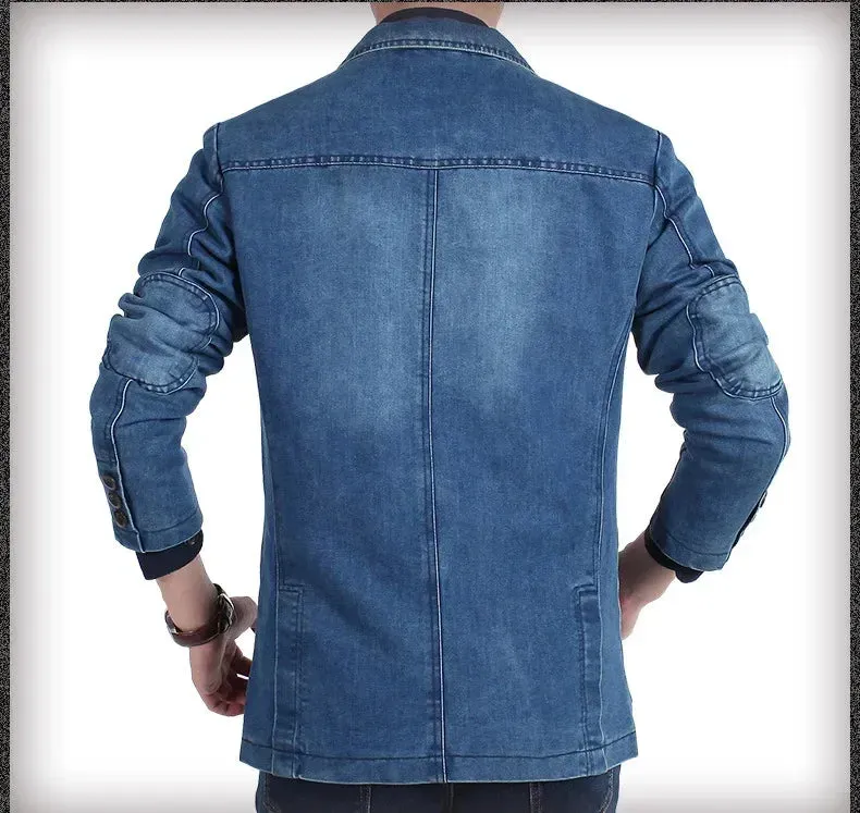 Denim Lapel Multi-Pocket Solid Jacket