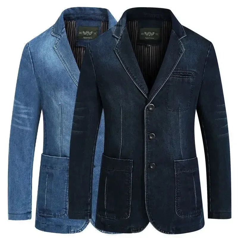 Denim Lapel Multi-Pocket Solid Jacket