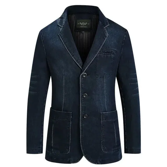 Denim Lapel Multi-Pocket Solid Jacket