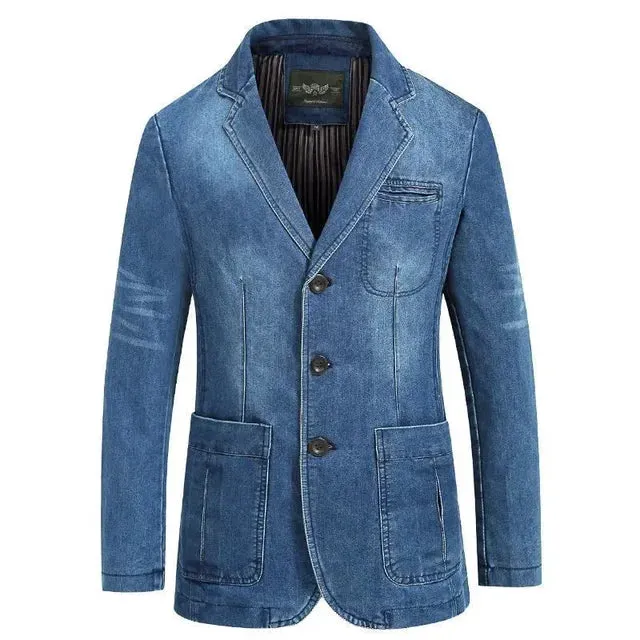 Denim Lapel Multi-Pocket Solid Jacket