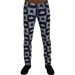 Dolce & Gabbana Elegant Crown Print Denim Pants