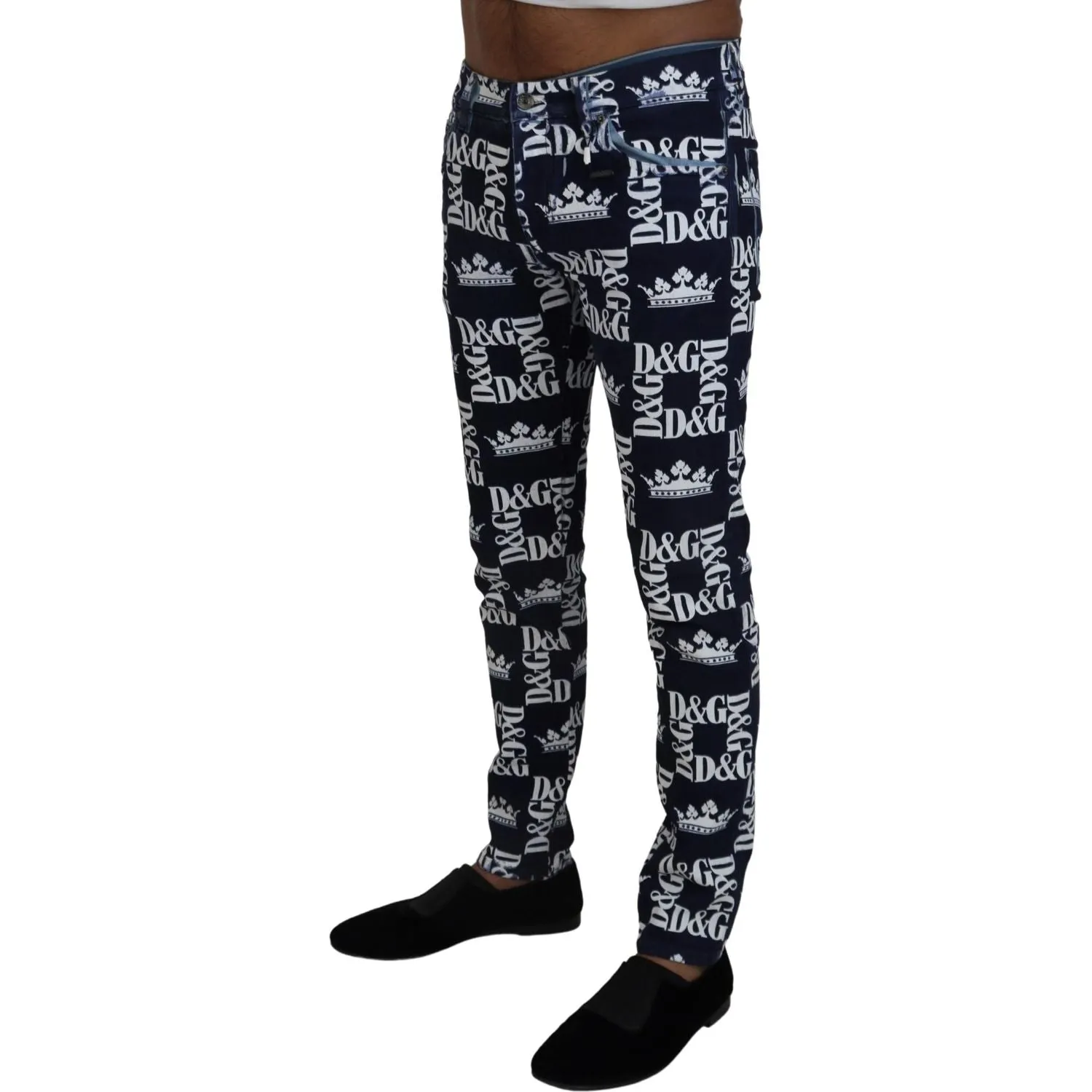 Dolce & Gabbana Elegant Crown Print Denim Pants