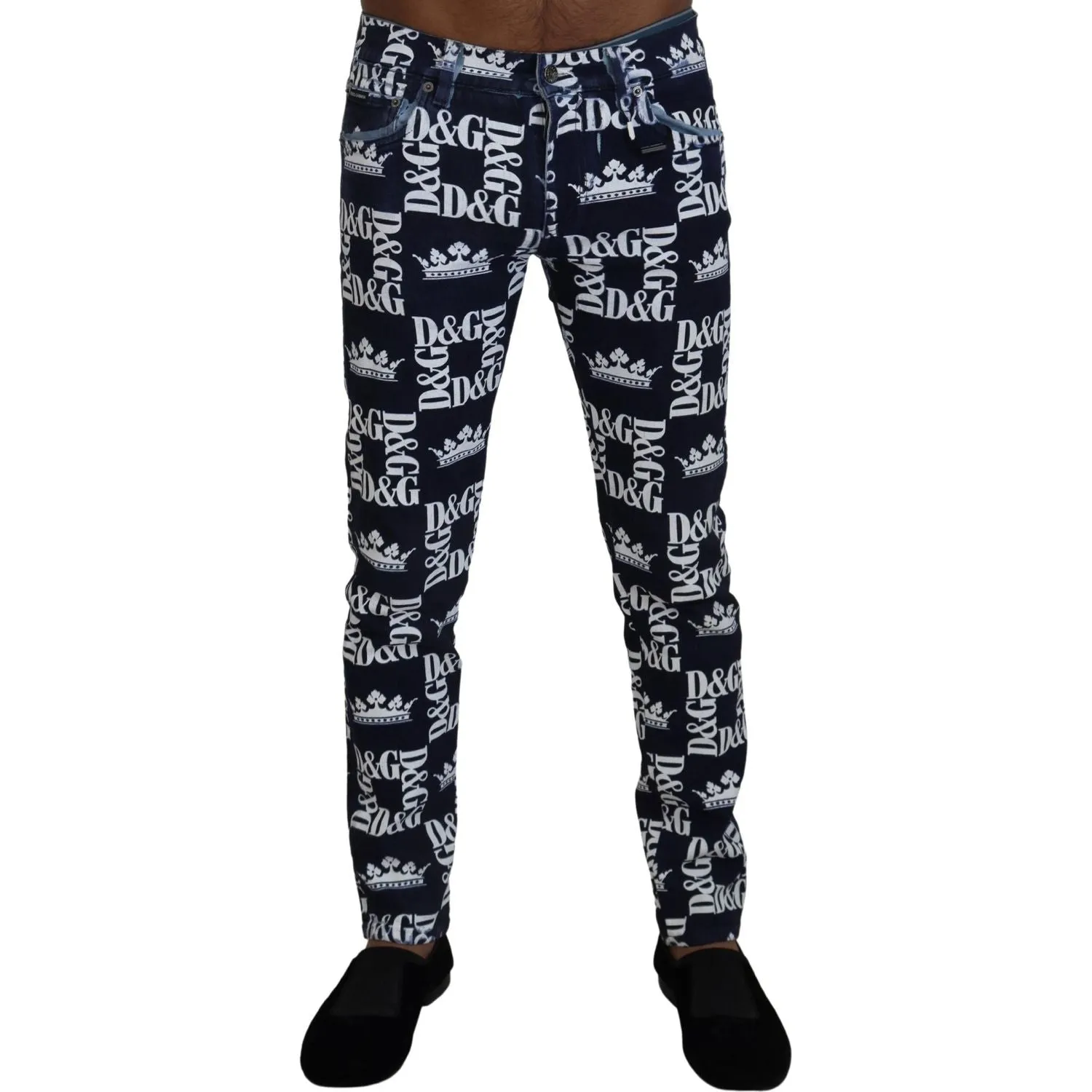 Dolce & Gabbana Elegant Crown Print Denim Pants