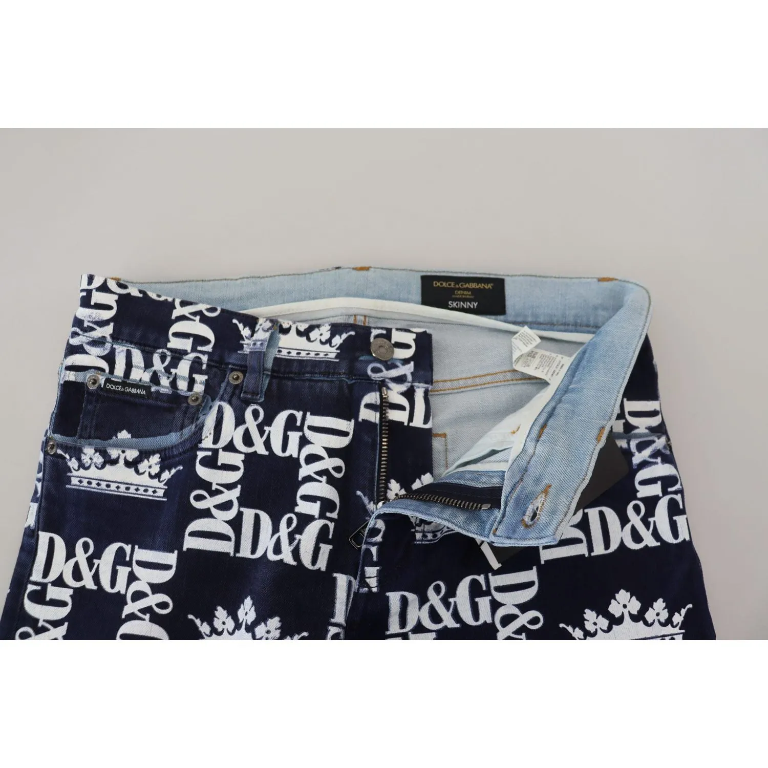 Dolce & Gabbana Elegant Crown Print Denim Pants