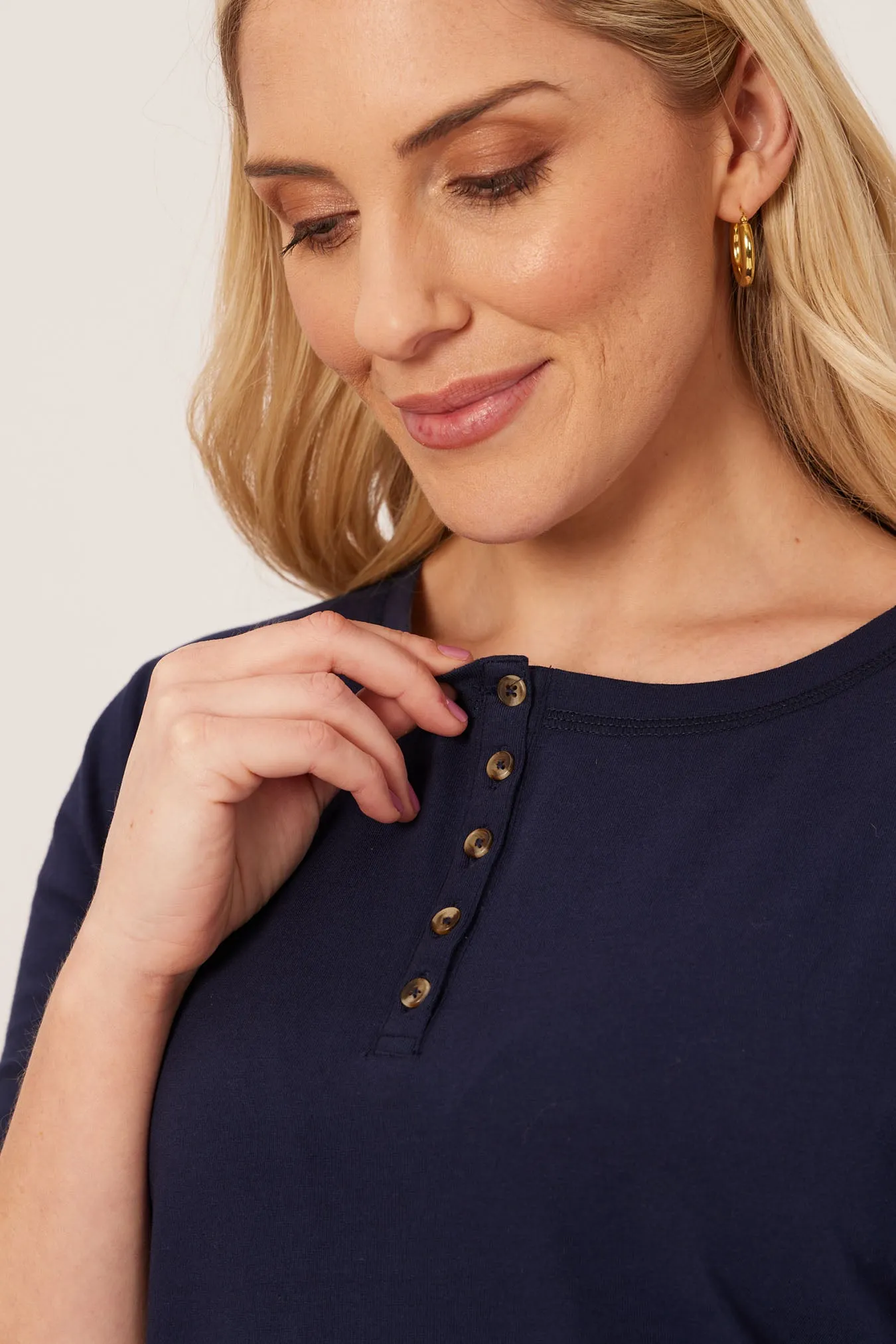 Elizabeth - Henley Jersey Top - Navy