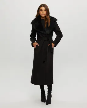 Fabric Coat with Toscana Shearling Lamb Collar, Belt