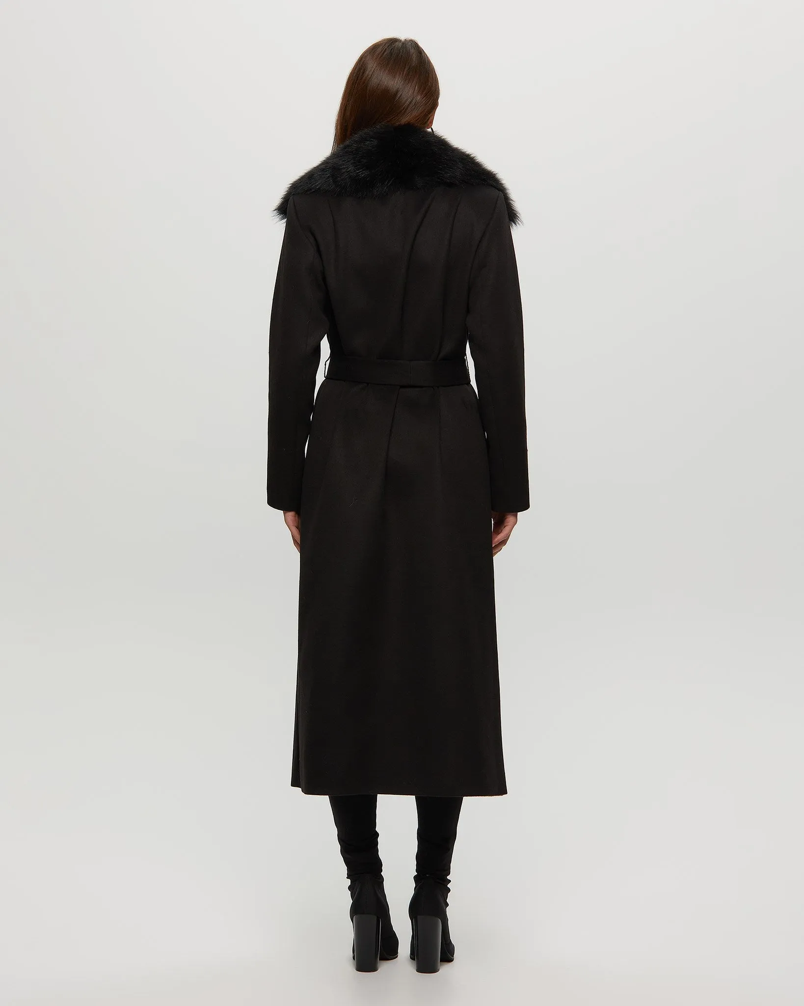 Fabric Coat with Toscana Shearling Lamb Collar, Belt