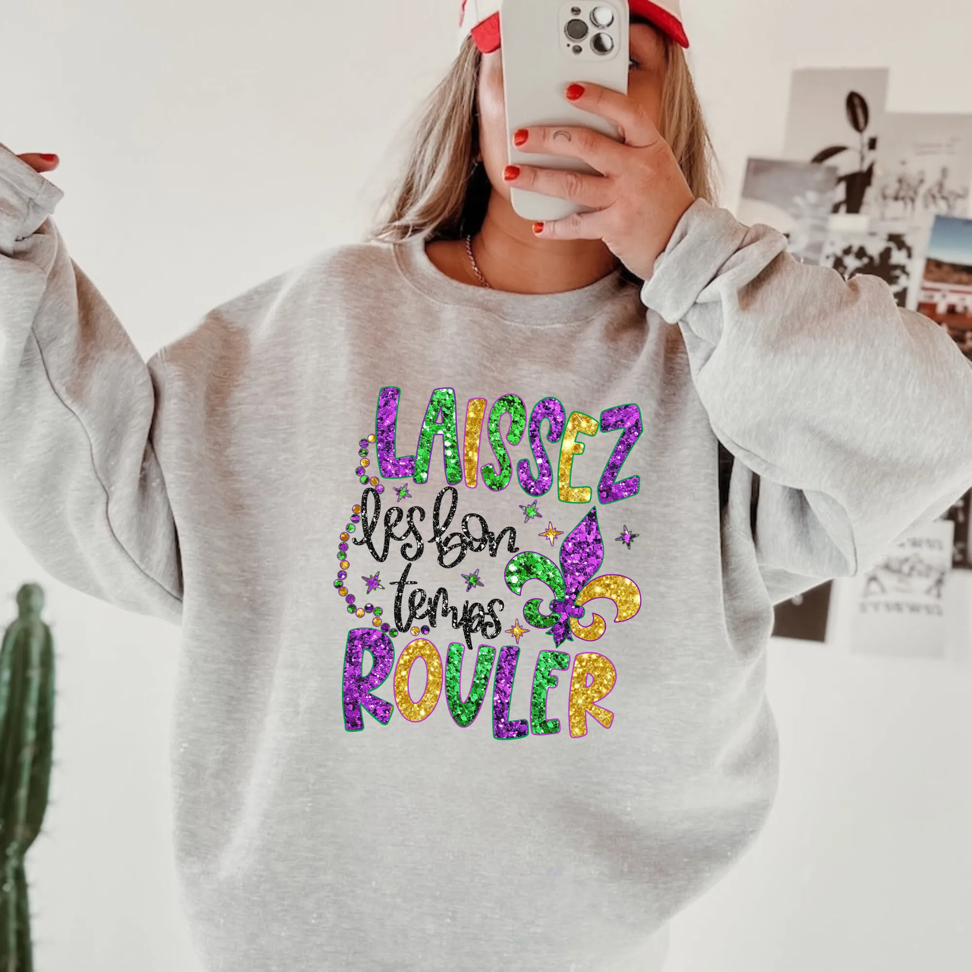 Faux Glitter Laissez Les Bons Temps Rouler Mardi Gras Sweatshirt