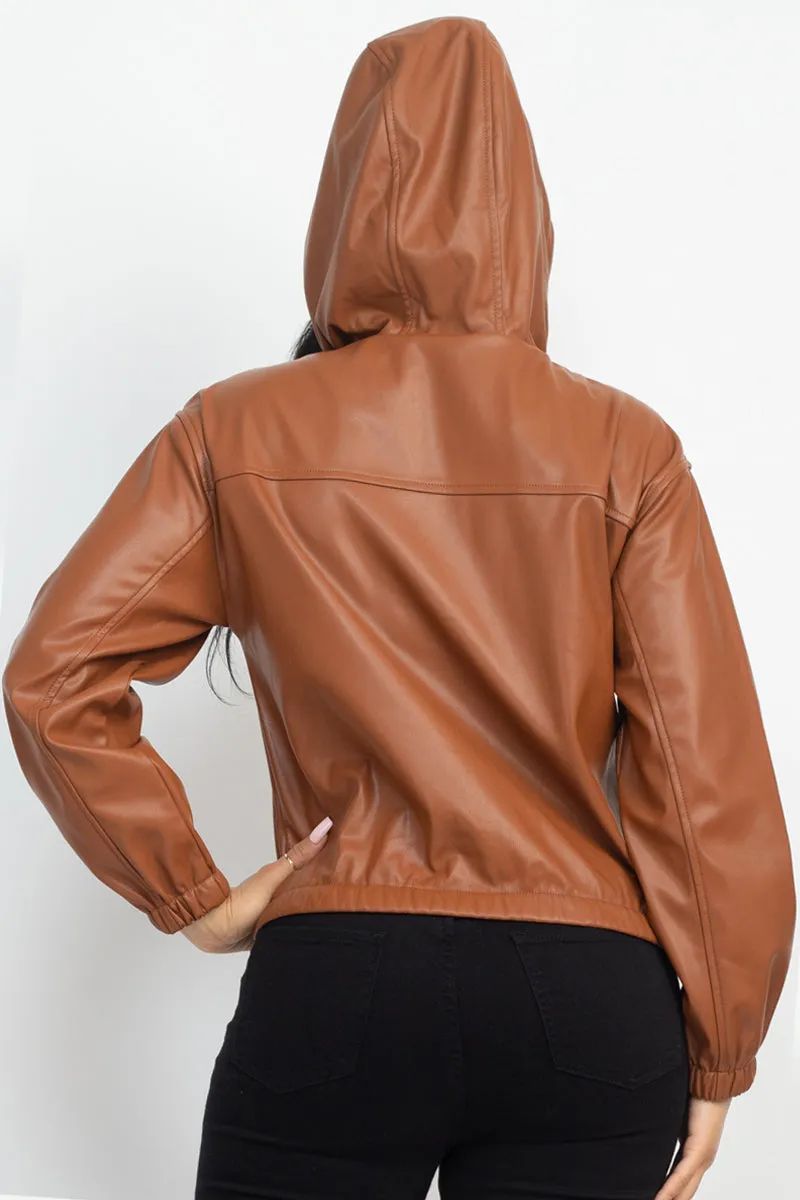 Faux Leather Hoodie Jacket - 2 colors