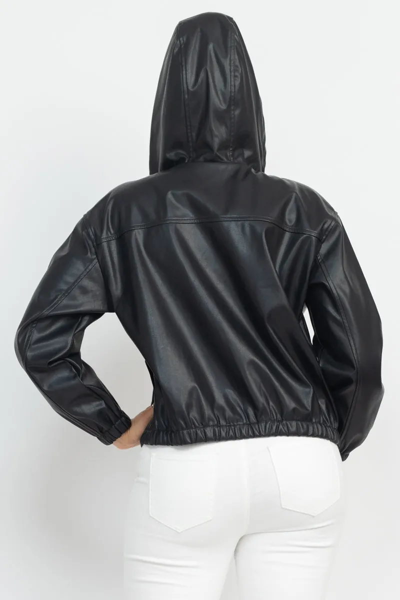 Faux Leather Hoodie Jacket - 2 colors