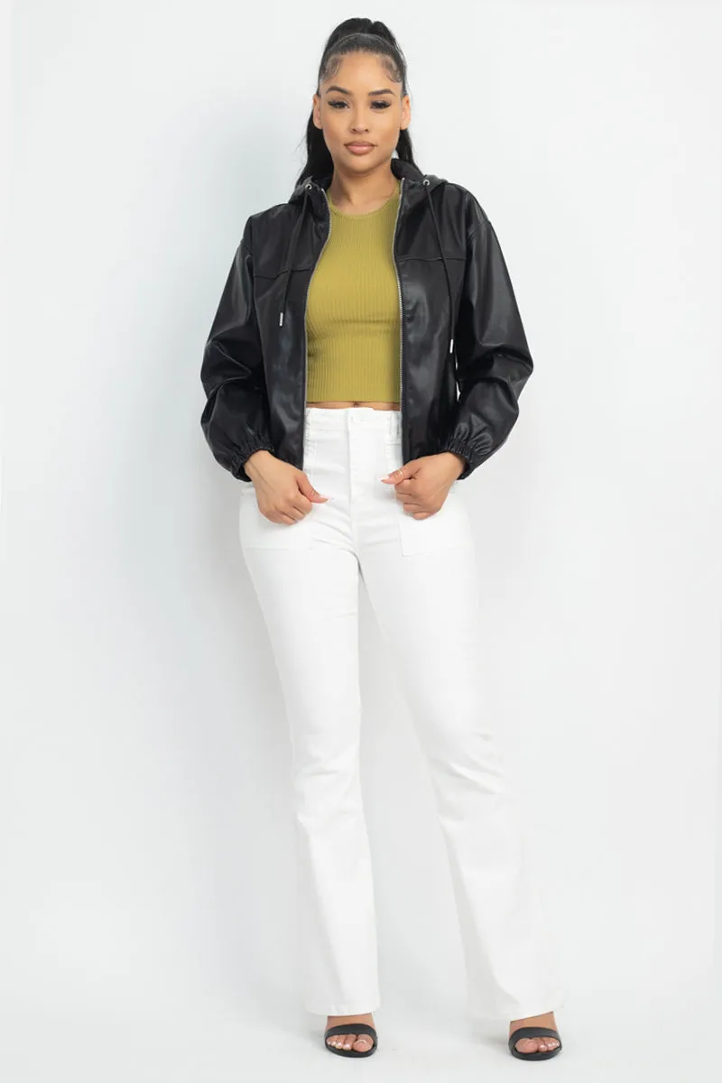 Faux Leather Hoodie Jacket - 2 colors