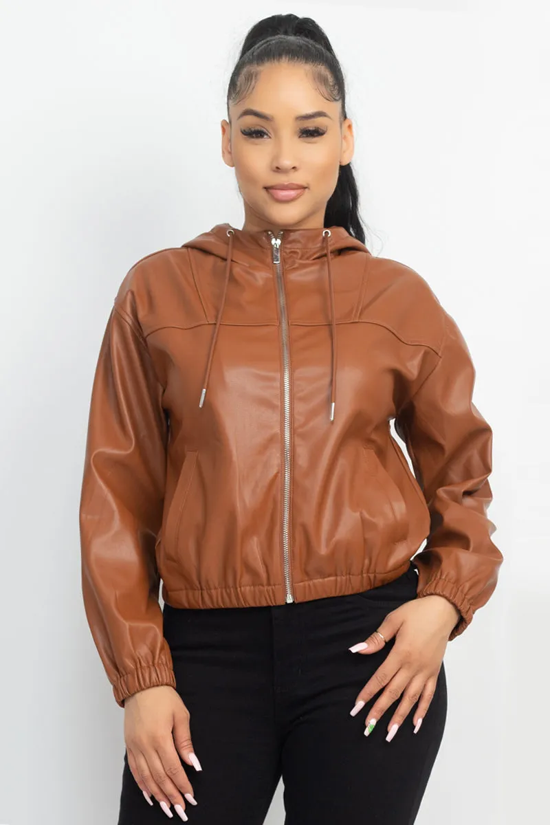 Faux Leather Hoodie Jacket - 2 colors