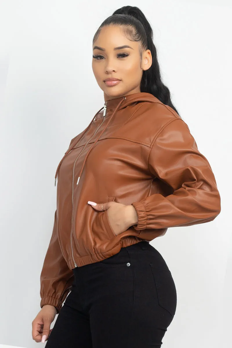 Faux Leather Hoodie Jacket - 2 colors