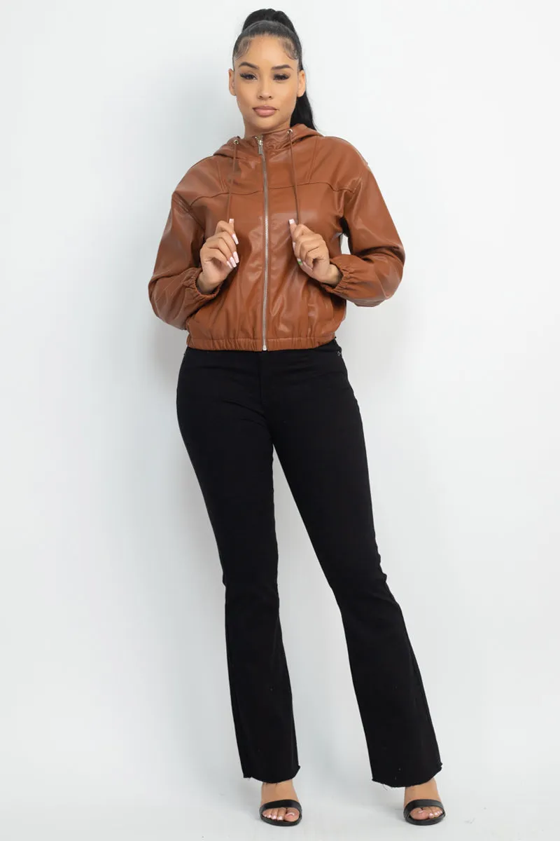 Faux Leather Hoodie Jacket - 2 colors