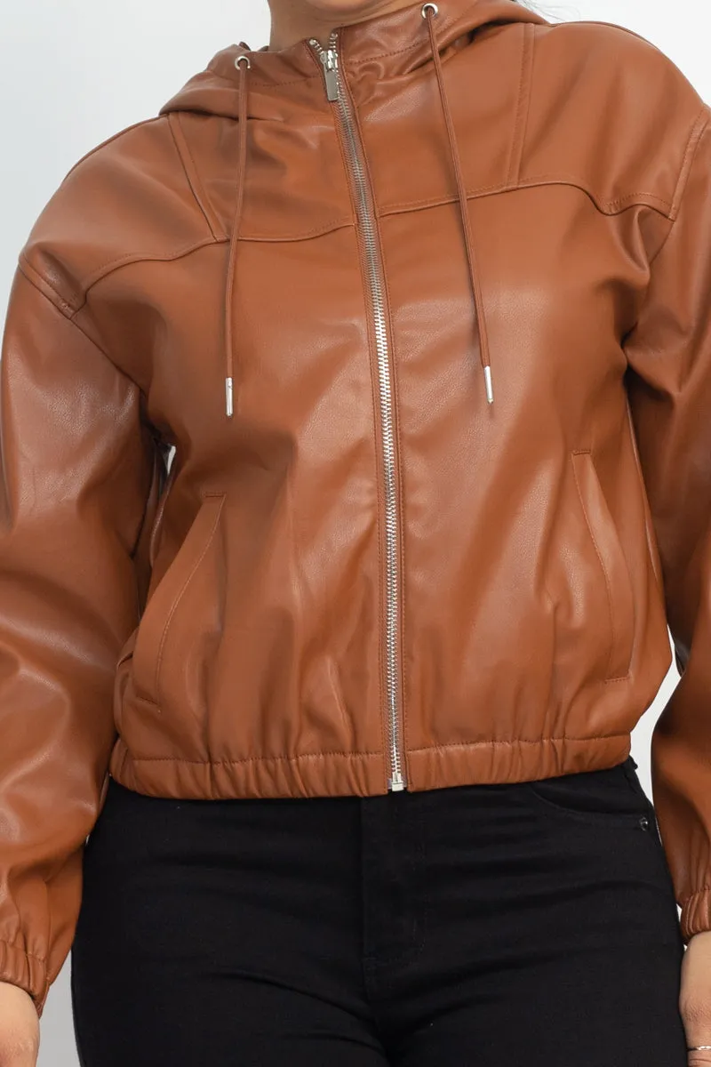 Faux Leather Hoodie Jacket - 2 colors