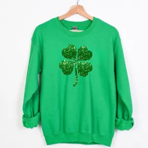 Faux Sequin Shamrock St Patricks Day Sweatshirt