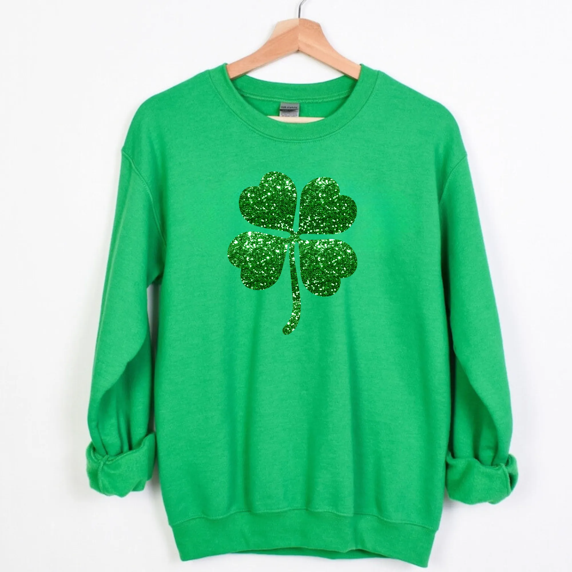 Faux Sequin Shamrock St Patricks Day Sweatshirt