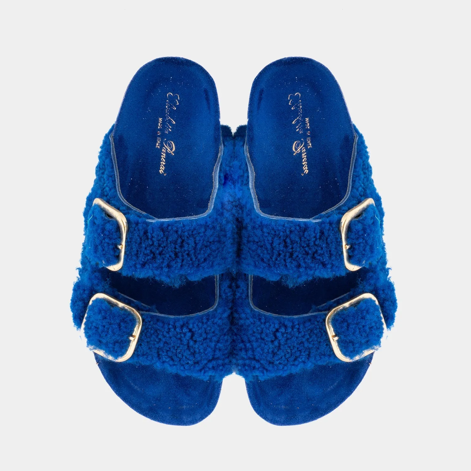 FIRENZE - Blue sheepskin slippers