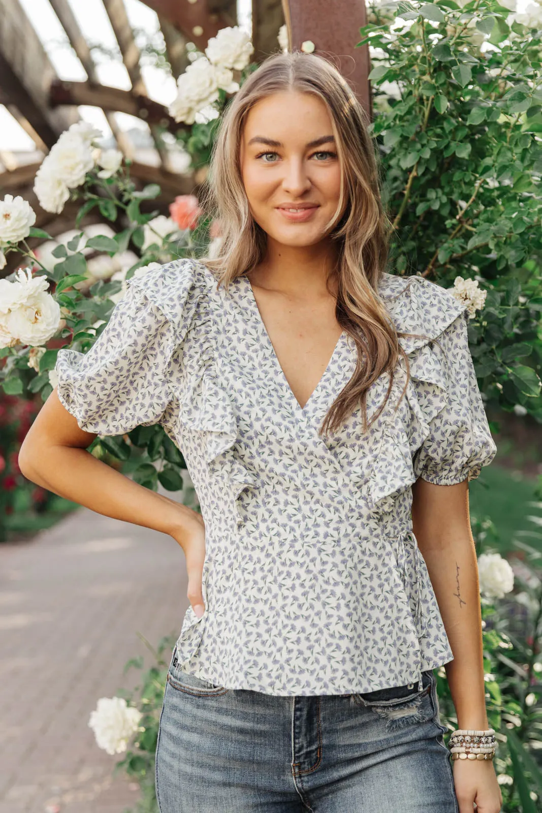 Folksong Floral Top in Periwinkle