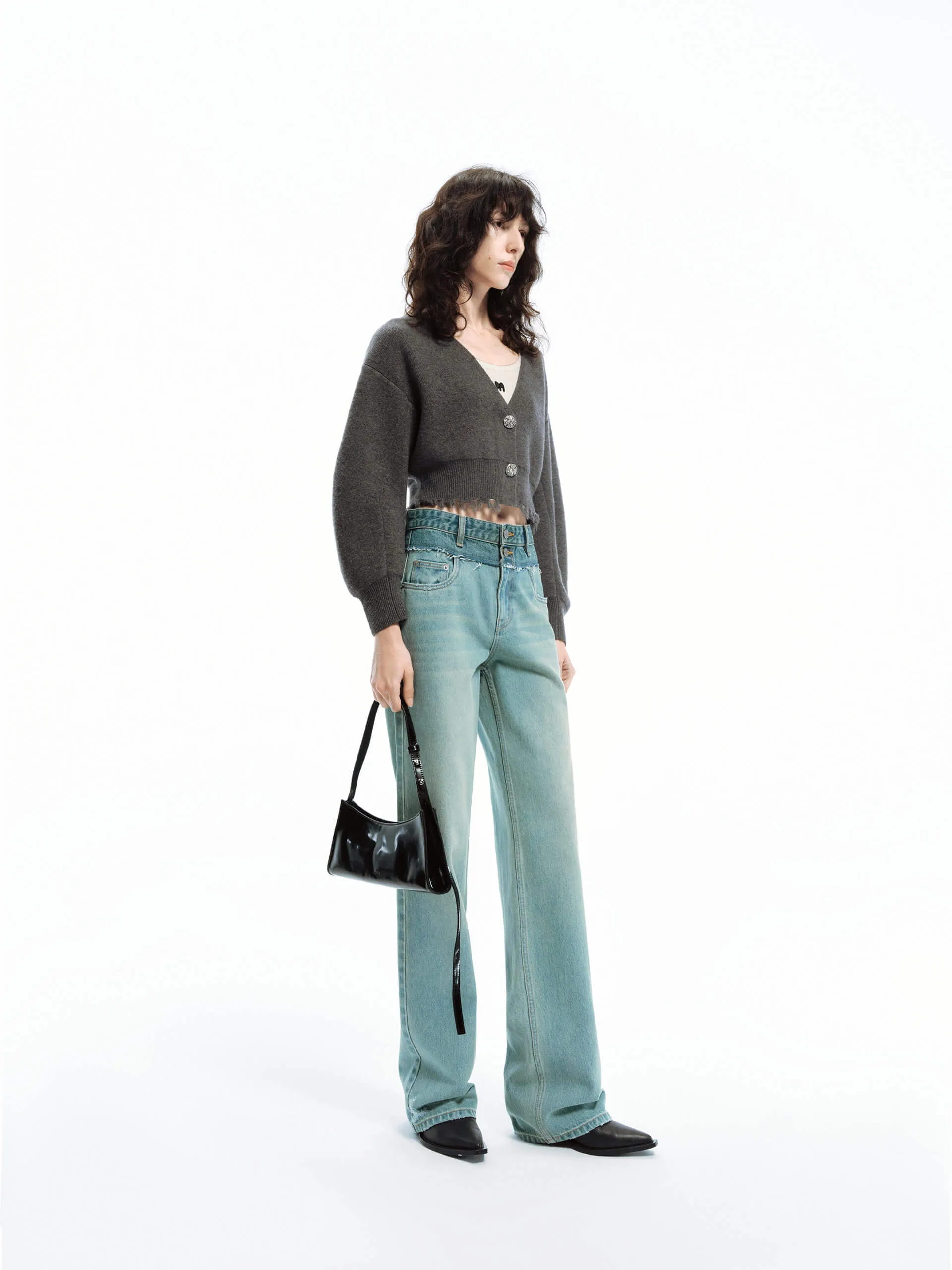 Frayed Seam Straight Jeans