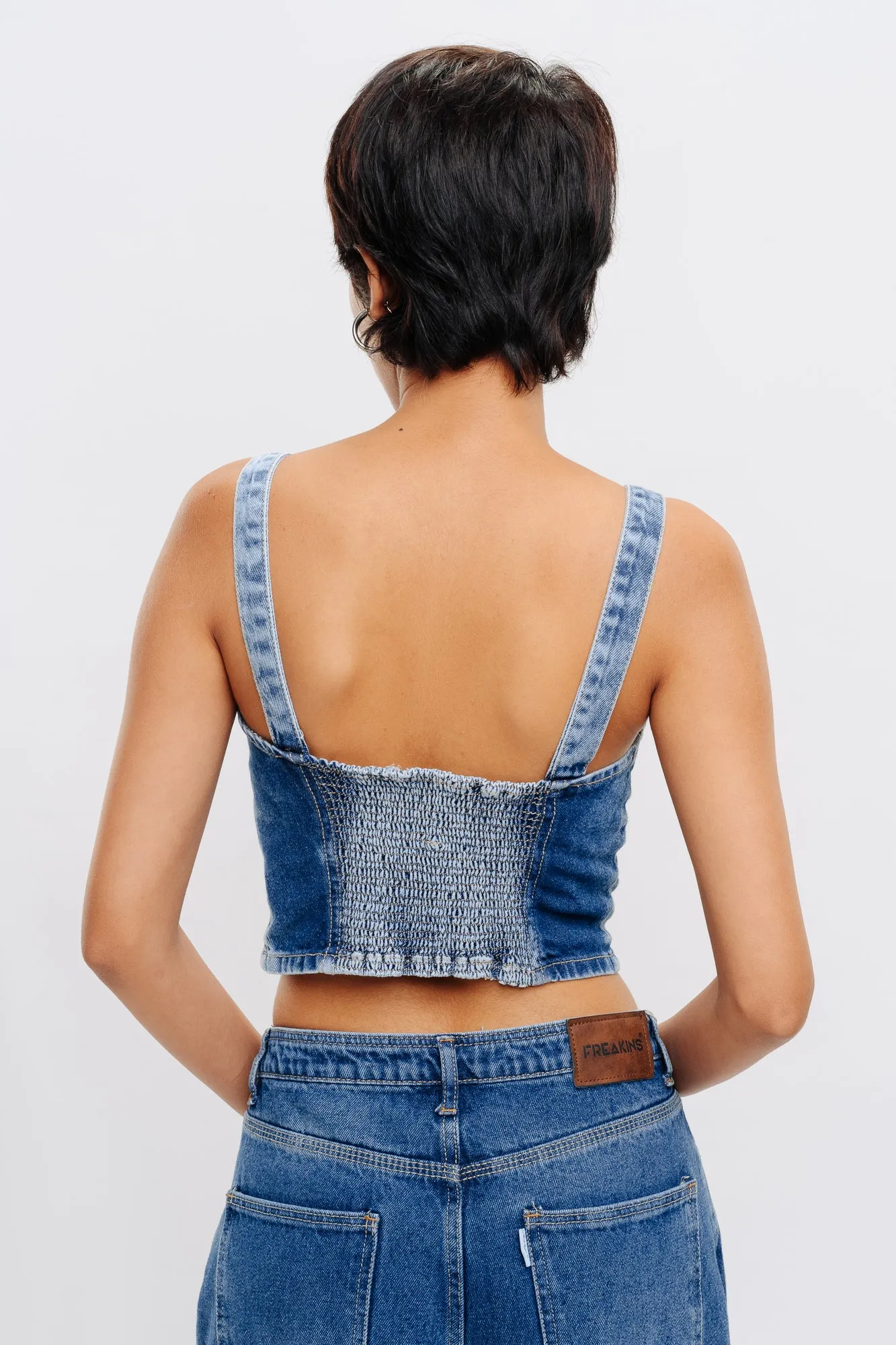 Front Button Denim Indigo Top