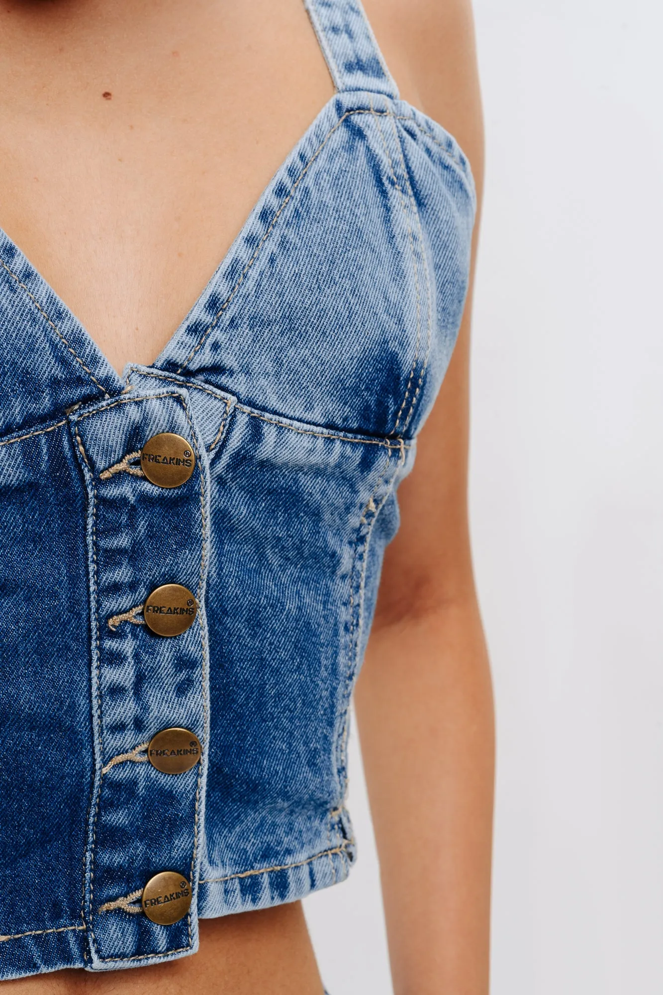 Front Button Denim Indigo Top