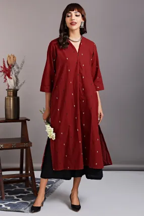 front zipper a-line kurta - rustic red & spring evenings