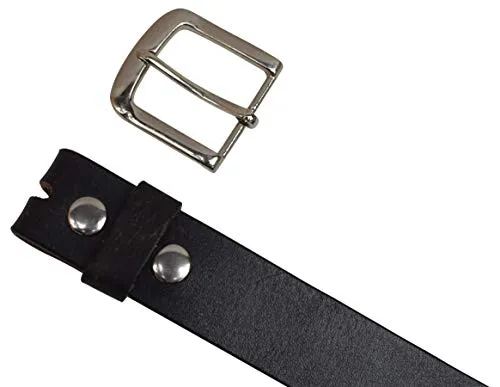 Full Grain Genuine Leather Black Casual Dress Belt with Removable Buckle