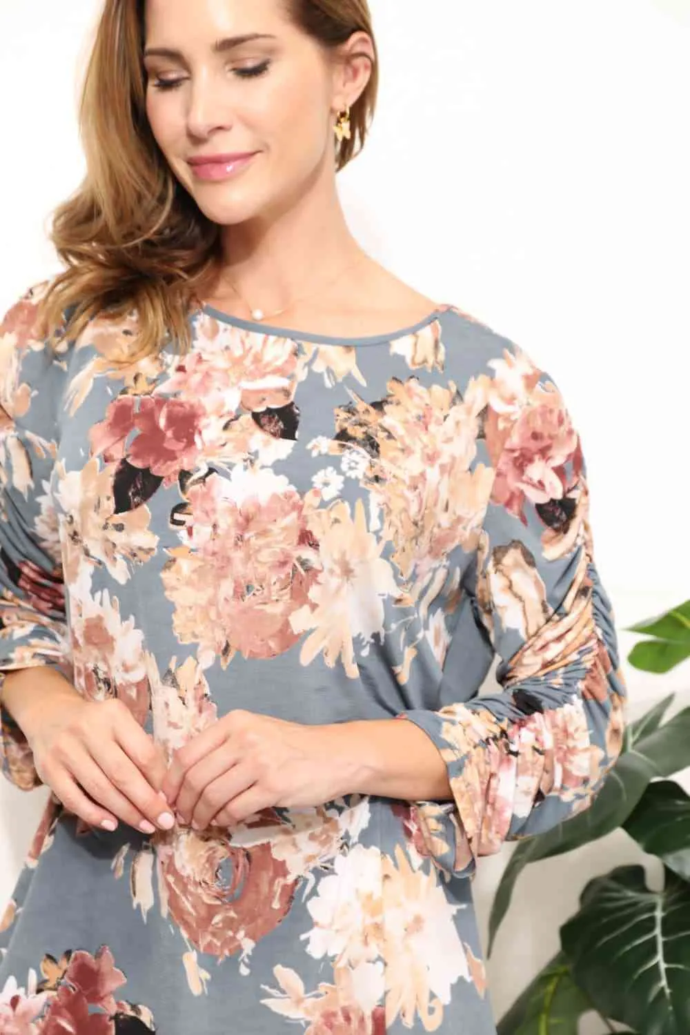 Full Size Flower Print Long Sleeve Top