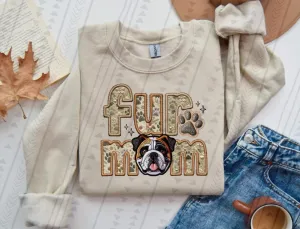 Fur Mom Brown Bulldog Sweatshirt  - Natural Stone