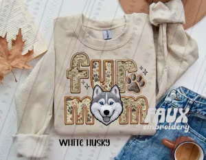 Fur Mom White Husky Dog  Sweatshirt  - Natural Stone