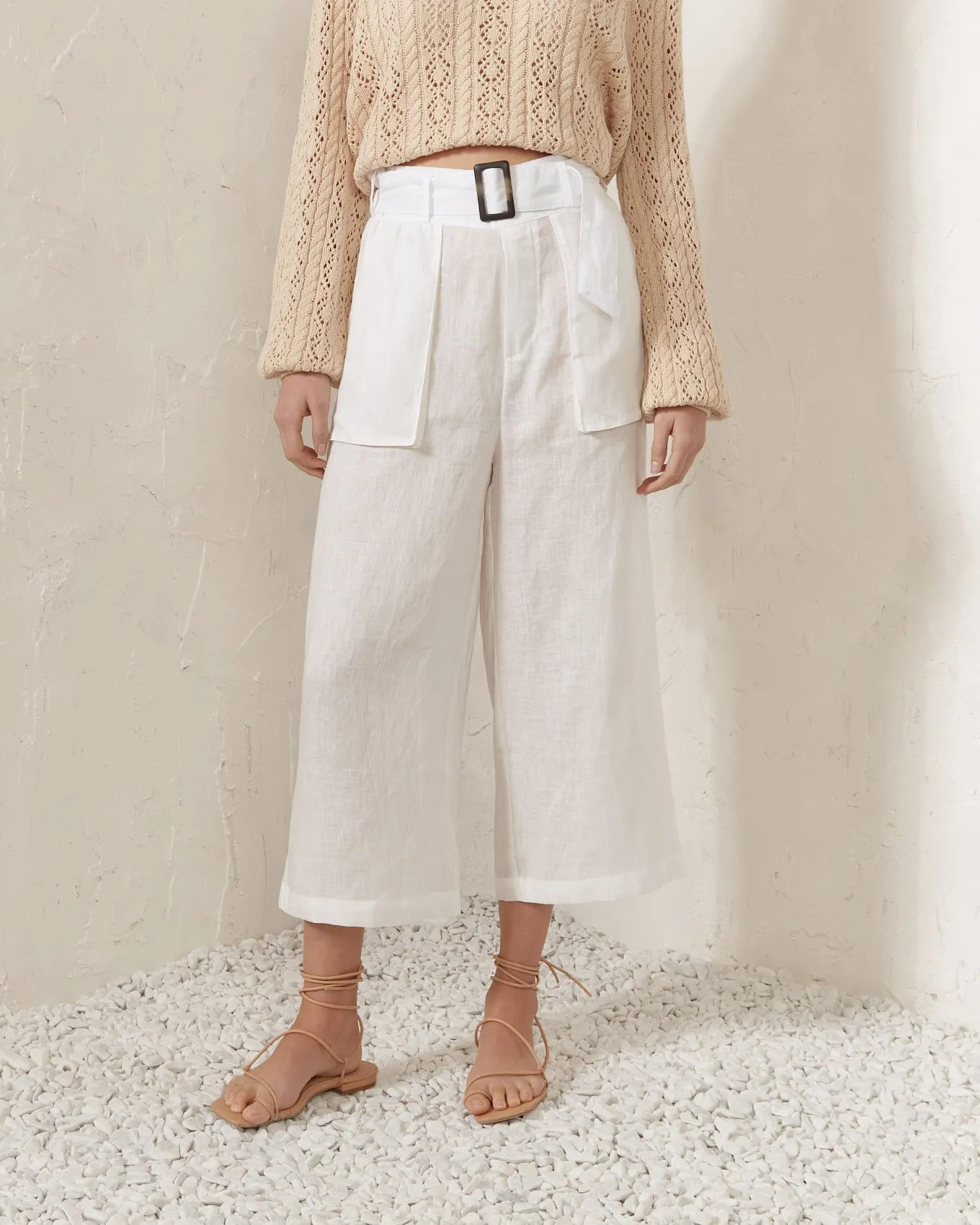 Gaia White Linen Culottes