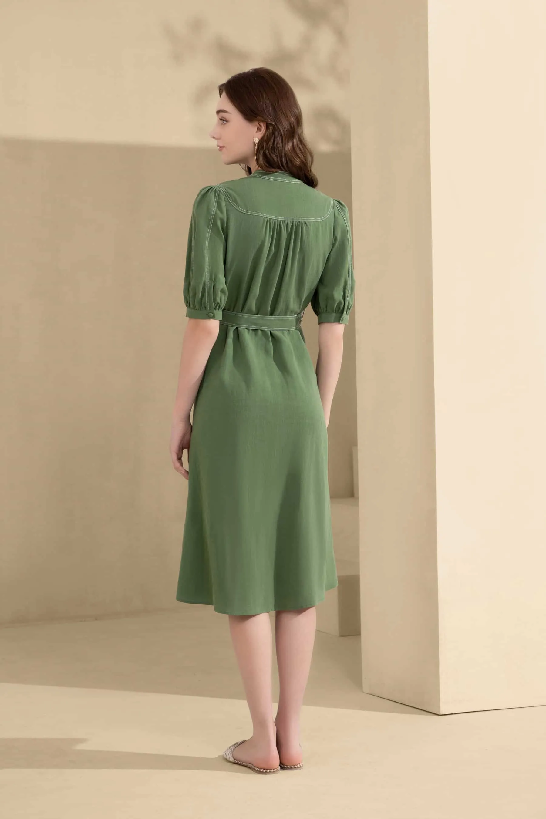 GDS Manhattan Long Linen  Dress |  Green Tambourine