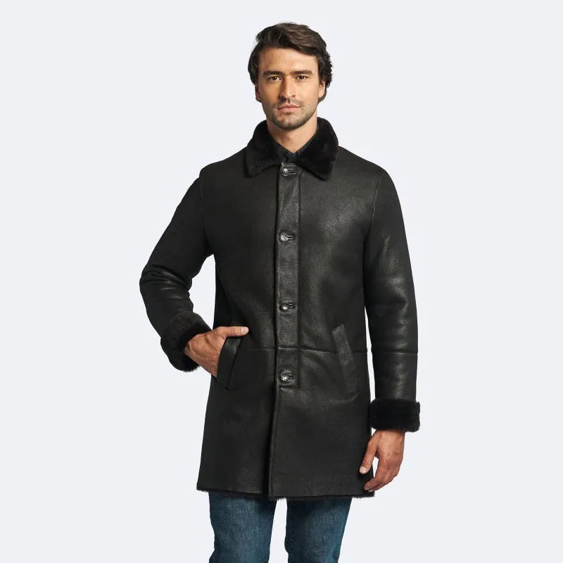 Genuine Miles Shearling Coat: Dark Oak for Men on Sale