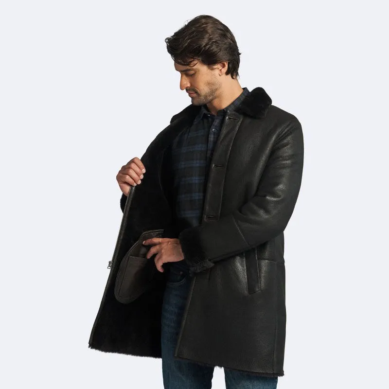 Genuine Miles Shearling Coat: Dark Oak for Men on Sale