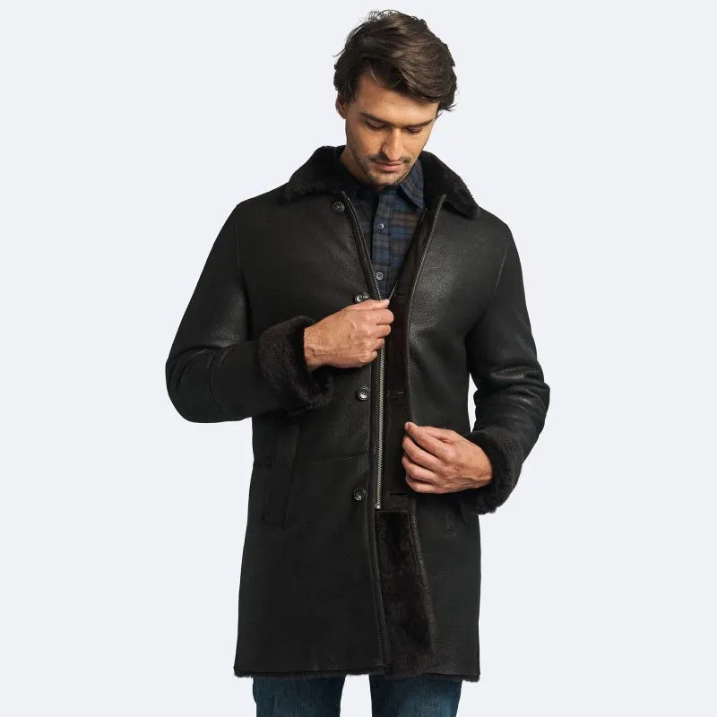 Genuine Miles Shearling Coat: Dark Oak for Men on Sale