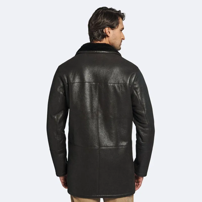 Genuine Miles Shearling Coat: Dark Oak for Men on Sale