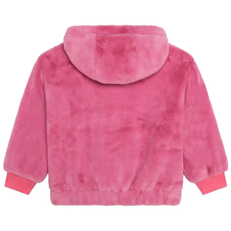 Girls Pink Mj Faux Fur Hoodie