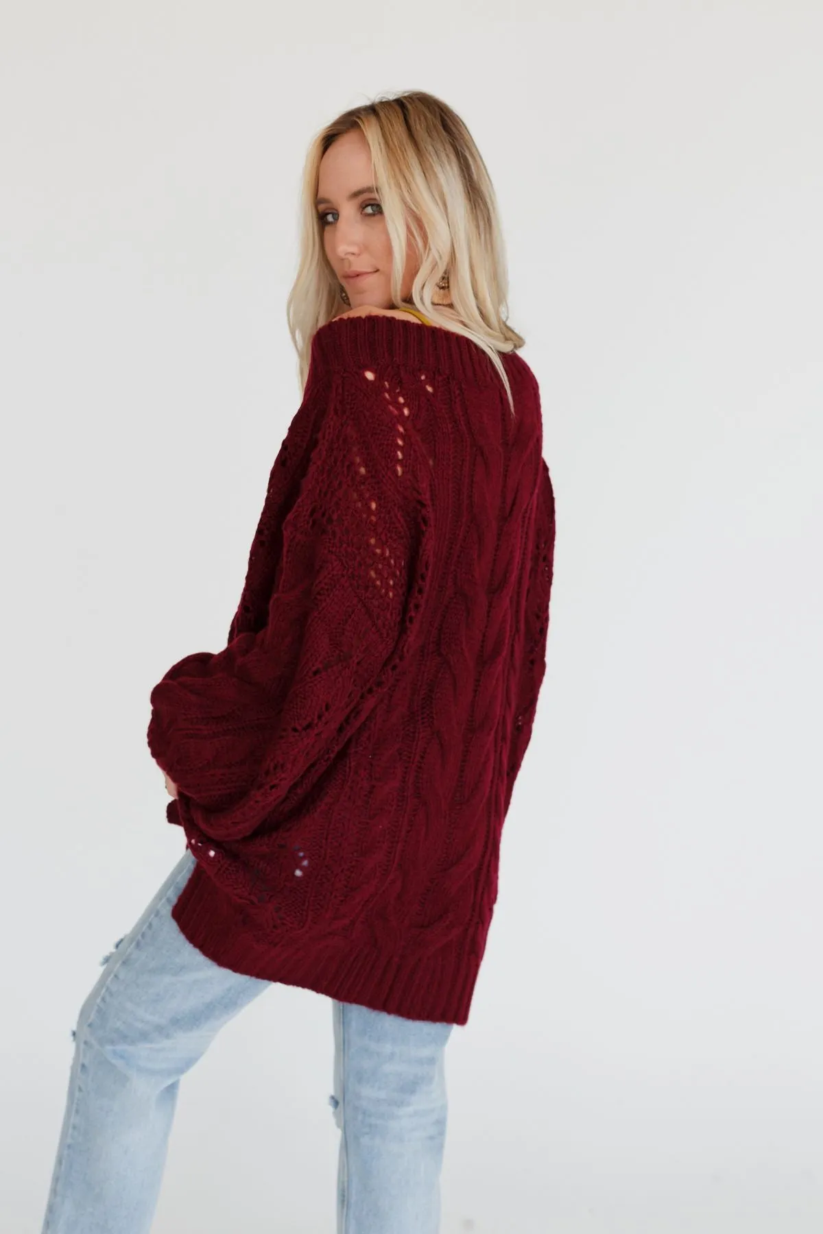 Golden Hour Bubble Sleeve Sweater Dress - Burgundy