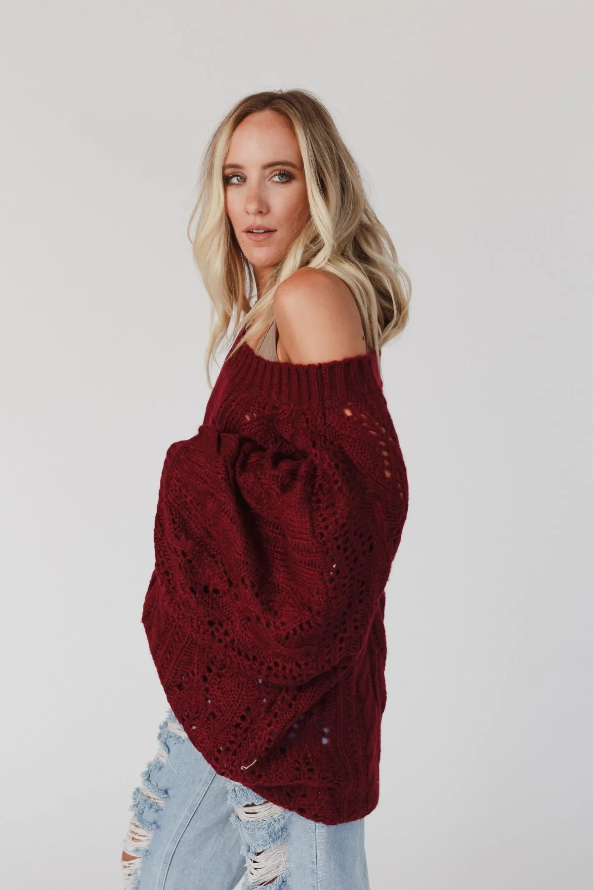 Golden Hour Bubble Sleeve Sweater Dress - Burgundy