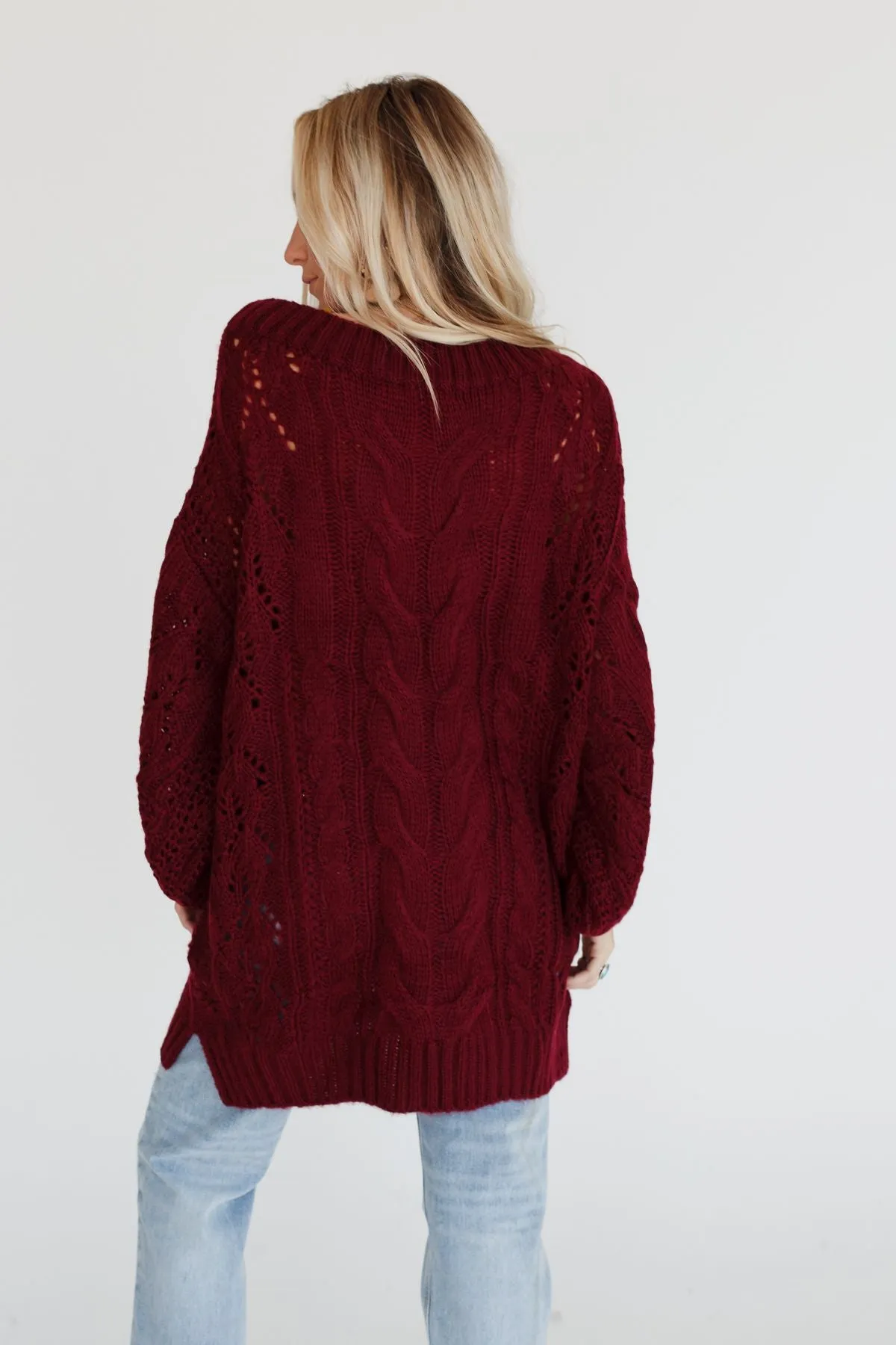 Golden Hour Bubble Sleeve Sweater Dress - Burgundy