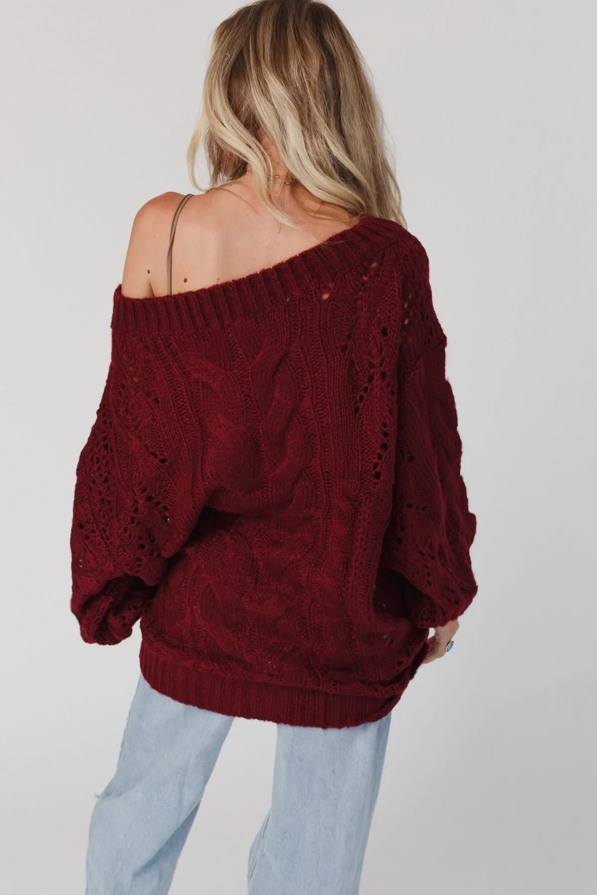 Golden Hour Bubble Sleeve Sweater Dress - Burgundy