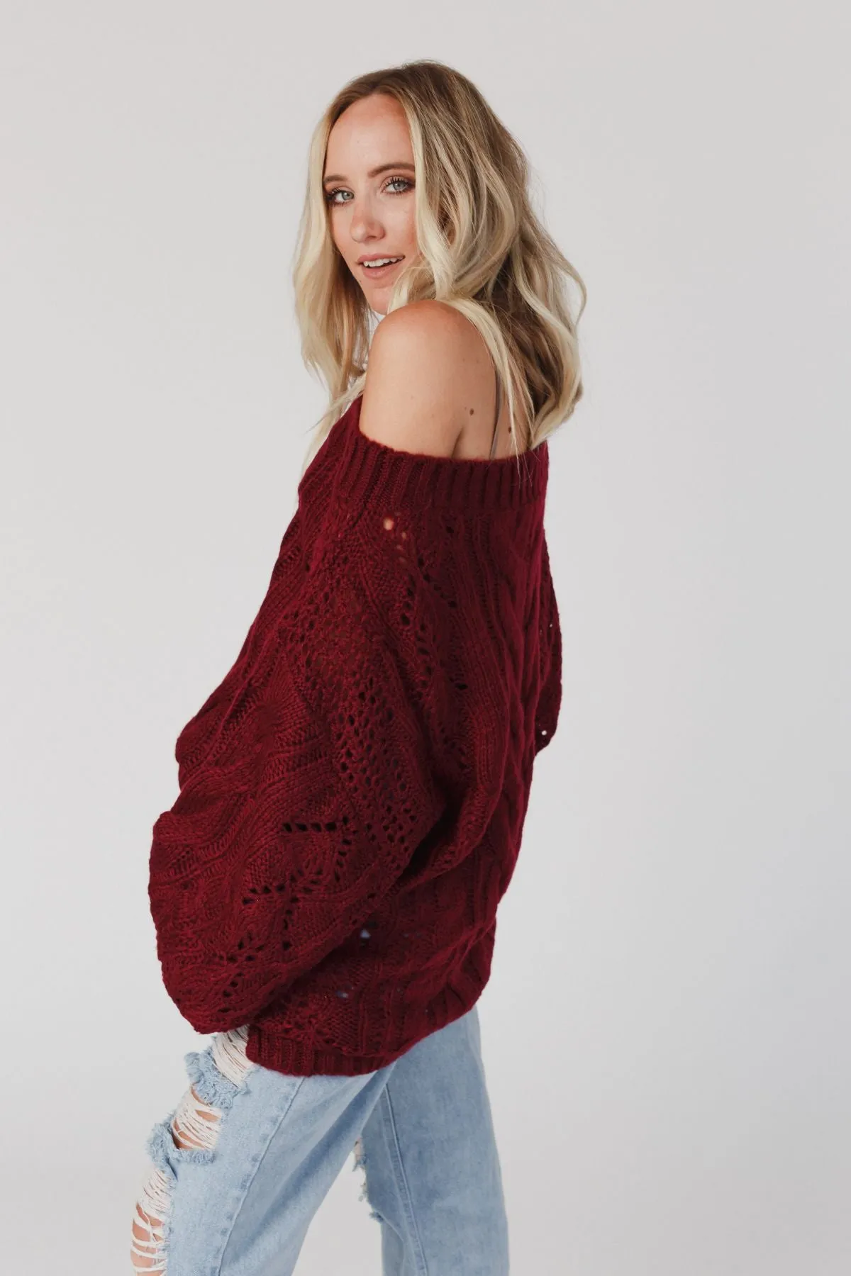 Golden Hour Bubble Sleeve Sweater Dress - Burgundy