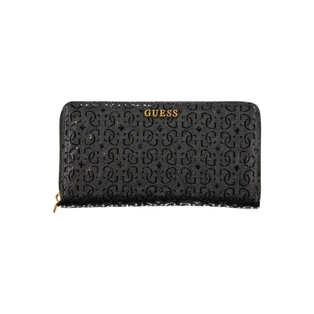 Guess Jeans Elegant Black Polyethylene Wallet with Zip Closure