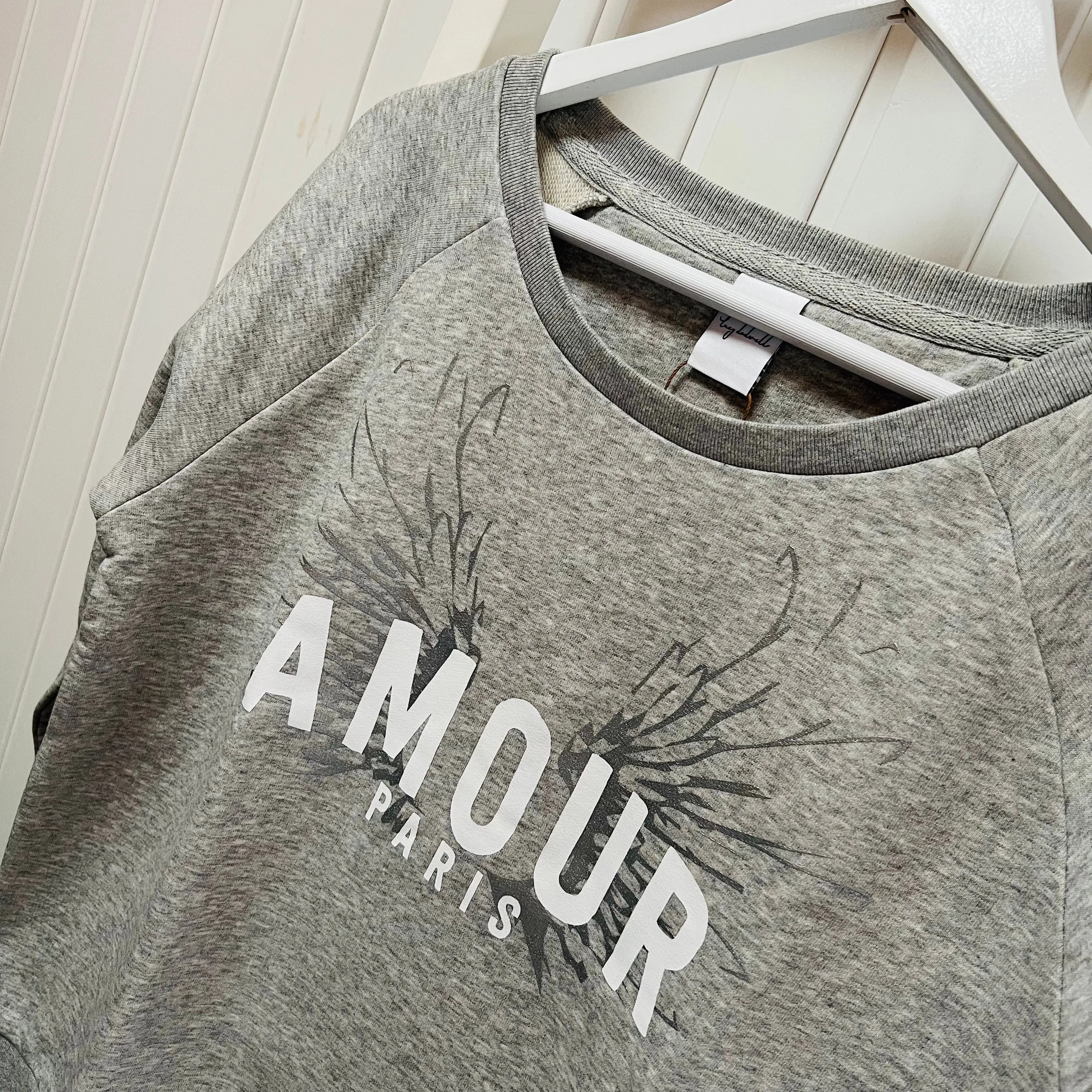 Heather grey AMOUR silver wings sweatshirt *NEW*