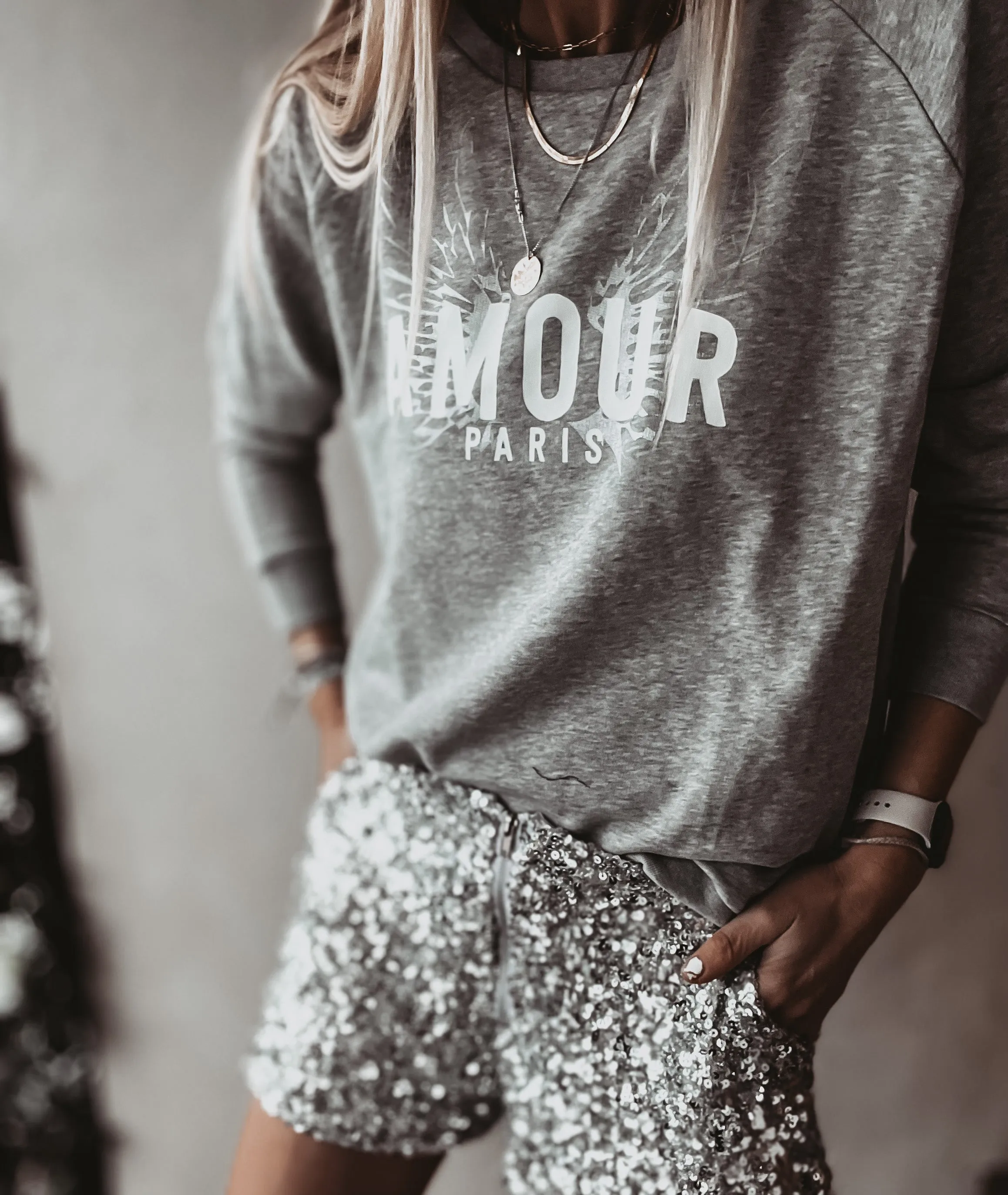 Heather grey AMOUR silver wings sweatshirt *NEW*